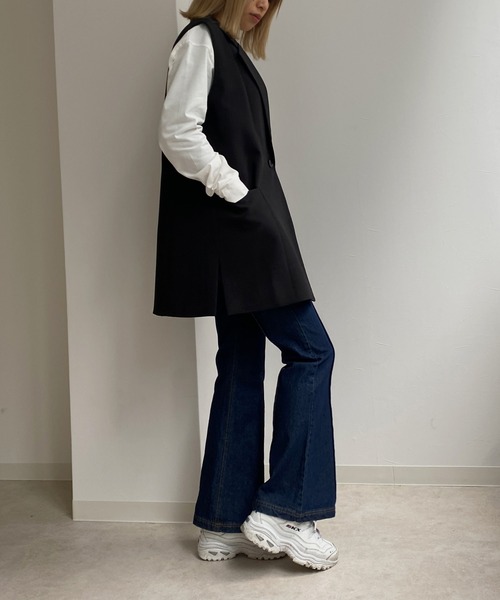 Avvenente(アベネンテ)の「【Avvenente】サイドスリットジレ(テーラードジャケット・レディース・ブラック/オフホワイト/サックスブルー・FREE)」の13枚目の写真