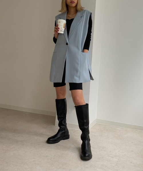 Avvenente(アベネンテ)の「【Avvenente】サイドスリットジレ(テーラードジャケット・レディース・ブラック/オフホワイト/サックスブルー・FREE)」の15枚目の写真