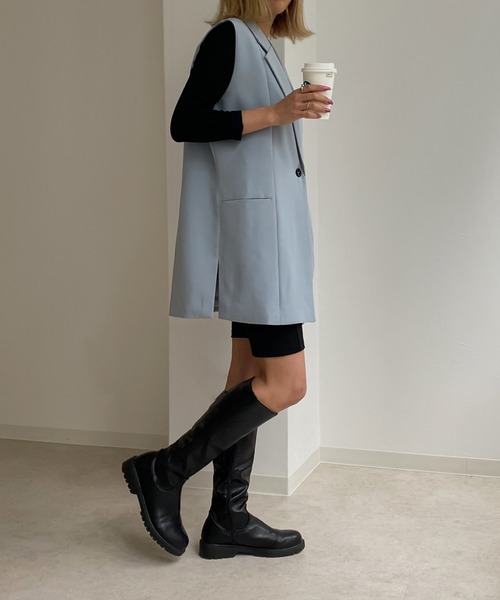 Avvenente(アベネンテ)の「【Avvenente】サイドスリットジレ(テーラードジャケット・レディース・ブラック/オフホワイト/サックスブルー・FREE)」の16枚目の写真