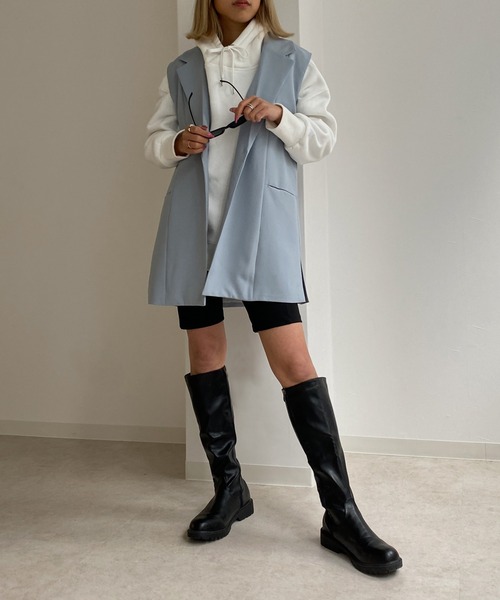 Avvenente(アベネンテ)の「【Avvenente】サイドスリットジレ(テーラードジャケット・レディース・ブラック/オフホワイト/サックスブルー・FREE)」の18枚目の写真