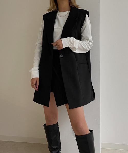 Avvenente(アベネンテ)の「【Avvenente】サイドスリットジレ(テーラードジャケット・レディース・ブラック/オフホワイト/サックスブルー・FREE)」の11枚目の写真