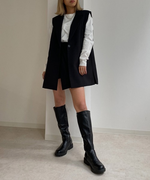 Avvenente(アベネンテ)の「【Avvenente】サイドスリットジレ(テーラードジャケット・レディース・ブラック/オフホワイト/サックスブルー・FREE)」の10枚目の写真