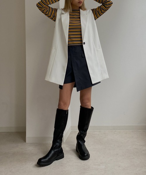 Avvenente(アベネンテ)の「【Avvenente】サイドスリットジレ(テーラードジャケット・レディース・ブラック/オフホワイト/サックスブルー・FREE)」の4枚目の写真