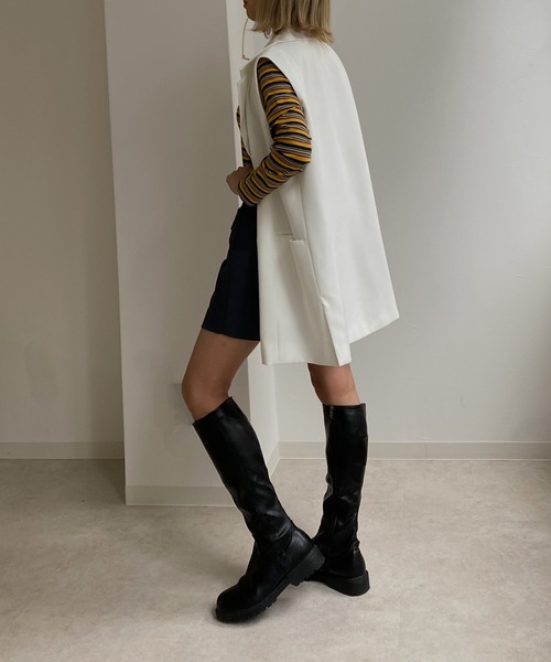 Avvenente(アベネンテ)の「【Avvenente】サイドスリットジレ(テーラードジャケット・レディース・ブラック/オフホワイト/サックスブルー・FREE)」の5枚目の写真