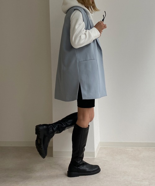 Avvenente(アベネンテ)の「【Avvenente】サイドスリットジレ(テーラードジャケット・レディース・ブラック/オフホワイト/サックスブルー・FREE)」の19枚目の写真