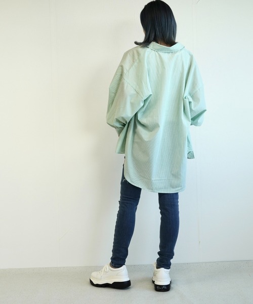 CECIL McBEE（セシルマクビー）の「ストライプBIGシャツ（シャツ/ブラウス・レディース・ベージュ/ピンク/ミント・MEDIUM/LARGE）」の8枚目の写真