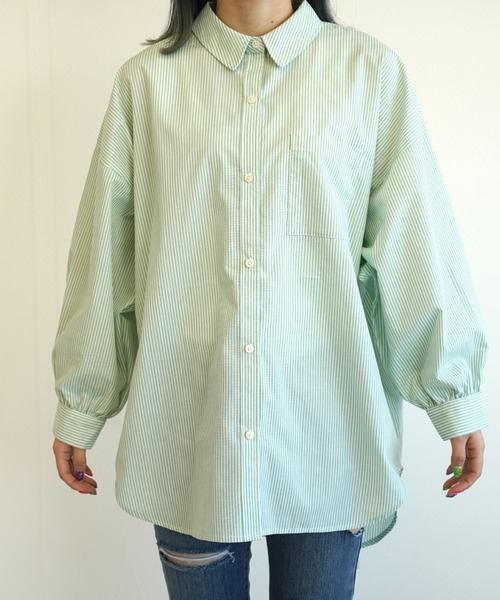 CECIL McBEE（セシルマクビー）の「ストライプBIGシャツ（シャツ/ブラウス・レディース・ベージュ/ピンク/ミント・MEDIUM/LARGE）」の7枚目の写真