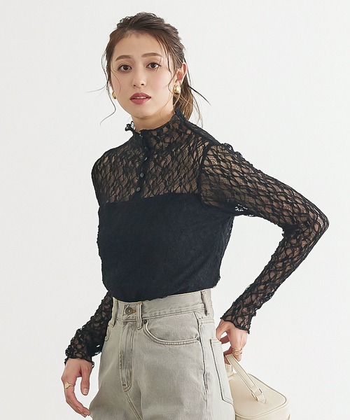 KOBE LETTUCE（コウベレタス）の「前後2wayハイネックレーストップス（その他トップス・レディース・オフホワイト/ブラック・FREE）」の7枚目の写真