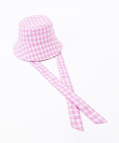 WC（ダブル シー）の「ギンガムストラップハット（ハット・レディース・ブラック/ピンク/グリーン・FREE）」の5枚目の写真