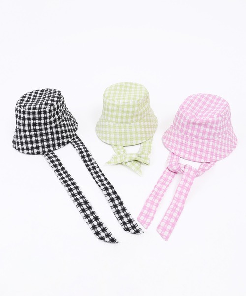 WC（ダブル シー）の「ギンガムストラップハット（ハット・レディース・ブラック/ピンク/グリーン・FREE）」の4枚目の写真