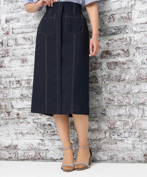 TRUDEA（トルディア）の「ステッチ遣いタイトスカート（スカート・レディース・ベージュ/ネイビー/ブルー・MEDIUM/SMALL/LARGE）」の3枚目の写真