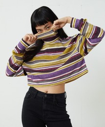 TERRY COTTON MULTI-STRIPED TOP / マルチボーダークロップドトップス