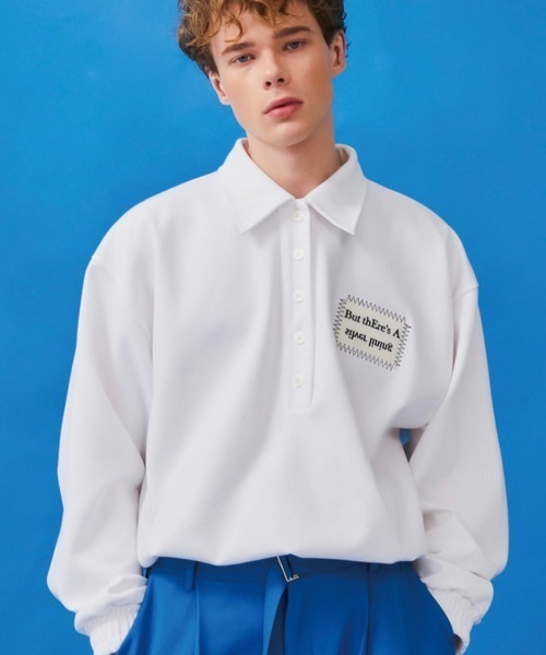 ESC STUDIO（イーエスシースタジオ）の「【ESC STUDIO/イーエスシースタジオ】patch polo mtm/パッチ ポロシャツ スウェット オーバーサイズ（ポロシャツ・メンズ・ブラック/ブルー/ホワイト・ONE SIZE）」の2枚目の写真