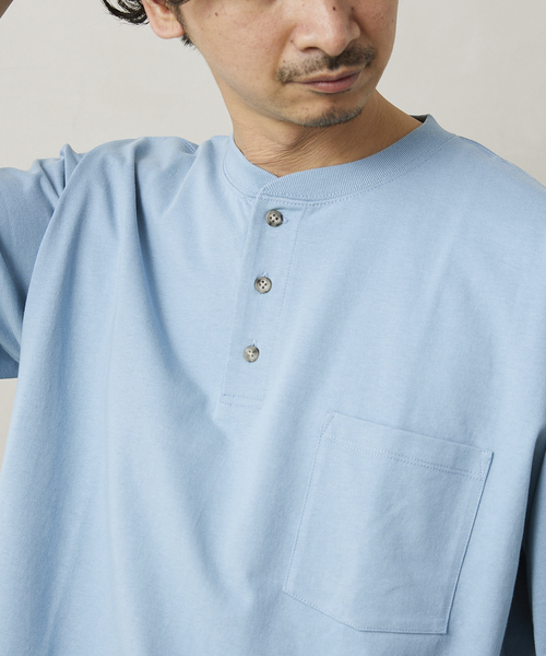 JOURNAL STANDARD relume(ジャーナルスタンダード レリューム)の「OE ヘンリーネック 半袖Tシャツ(Tシャツ/カットソー・メンズ・ホワイト/サックスブルー/イエロー/グリーン/レンガ・MEDIUM/LARGE)」の4枚目の写真