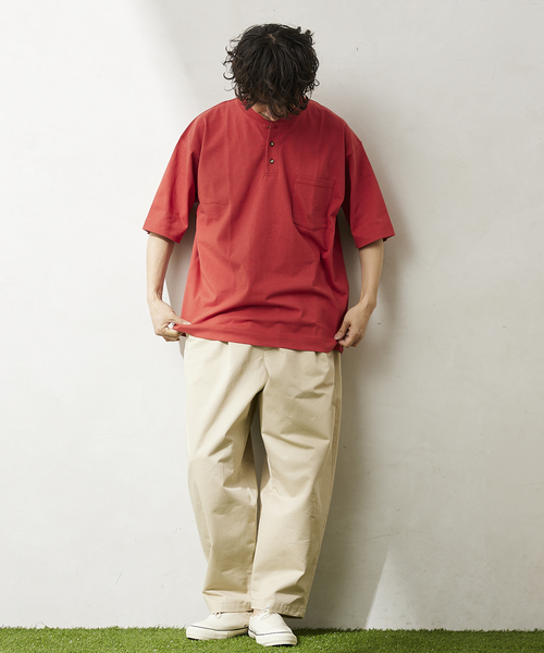 JOURNAL STANDARD relume(ジャーナルスタンダード レリューム)の「OE ヘンリーネック 半袖Tシャツ(Tシャツ/カットソー・メンズ・ホワイト/サックスブルー/イエロー/グリーン/レンガ・MEDIUM/LARGE)」の7枚目の写真