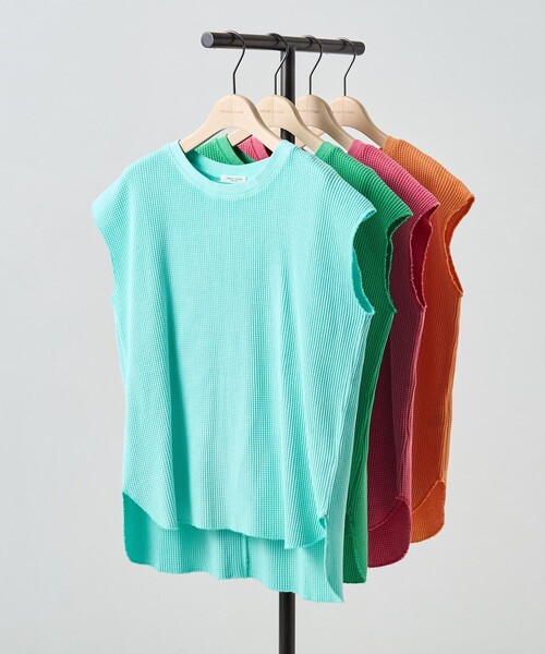 FREAK'S STORE（フリークスストア）の「カラーピグメントワッフルフレンチスリーブTシャツ（Tシャツ/カットソー・レディース・サックスブルー/ピンク/オレンジ/グリーン・ﾌﾘ-）」の3枚目の写真
