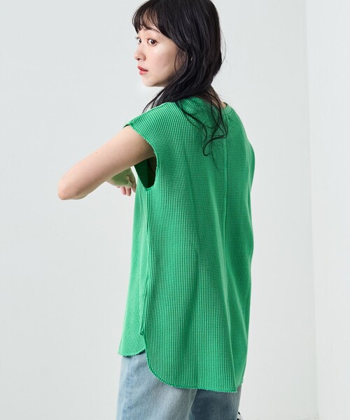 FREAK'S STORE（フリークスストア）の「カラーピグメントワッフルフレンチスリーブTシャツ（Tシャツ/カットソー・レディース・サックスブルー/ピンク/オレンジ/グリーン・ﾌﾘ-）」の2枚目の写真