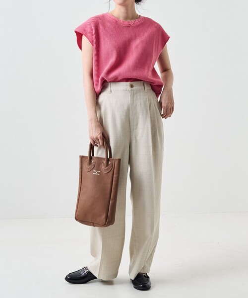 FREAK'S STORE（フリークスストア）の「カラーピグメントワッフルフレンチスリーブTシャツ（Tシャツ/カットソー・レディース・サックスブルー/ピンク/オレンジ/グリーン・ﾌﾘ-）」の7枚目の写真