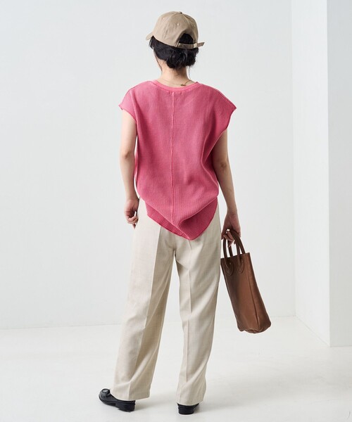 FREAK'S STORE（フリークスストア）の「カラーピグメントワッフルフレンチスリーブTシャツ（Tシャツ/カットソー・レディース・サックスブルー/ピンク/オレンジ/グリーン・ﾌﾘ-）」の9枚目の写真