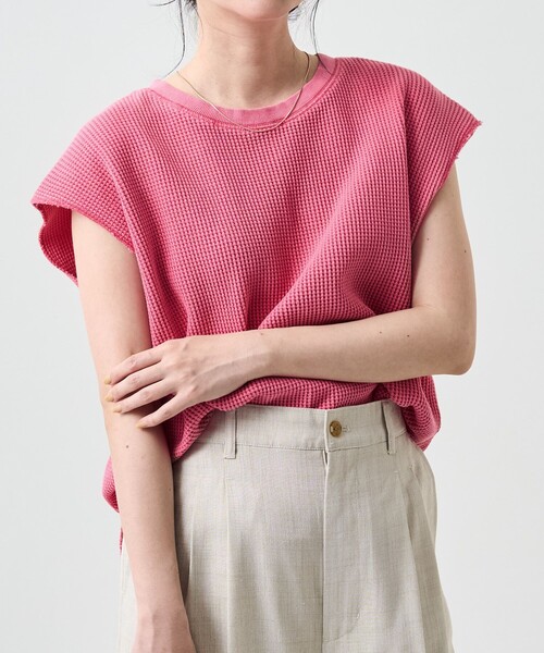 FREAK'S STORE（フリークスストア）の「カラーピグメントワッフルフレンチスリーブTシャツ（Tシャツ/カットソー・レディース・サックスブルー/ピンク/オレンジ/グリーン・ﾌﾘ-）」の10枚目の写真