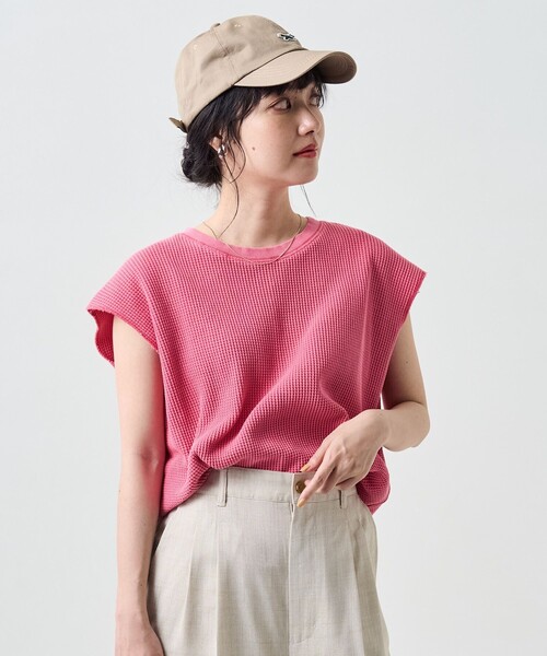 FREAK'S STORE（フリークスストア）の「カラーピグメントワッフルフレンチスリーブTシャツ（Tシャツ/カットソー・レディース・サックスブルー/ピンク/オレンジ/グリーン・ﾌﾘ-）」の11枚目の写真