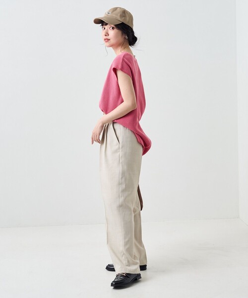 FREAK'S STORE（フリークスストア）の「カラーピグメントワッフルフレンチスリーブTシャツ（Tシャツ/カットソー・レディース・サックスブルー/ピンク/オレンジ/グリーン・ﾌﾘ-）」の12枚目の写真