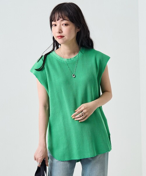 FREAK'S STORE（フリークスストア）の「カラーピグメントワッフルフレンチスリーブTシャツ（Tシャツ/カットソー・レディース・サックスブルー/ピンク/オレンジ/グリーン・ﾌﾘ-）」の14枚目の写真