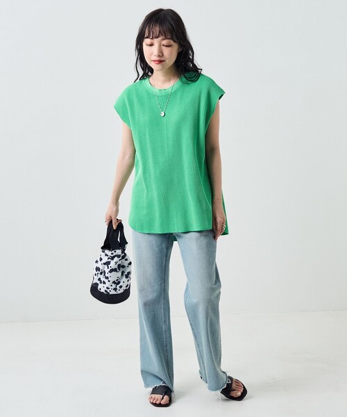 FREAK'S STORE（フリークスストア）の「カラーピグメントワッフルフレンチスリーブTシャツ（Tシャツ/カットソー・レディース・サックスブルー/ピンク/オレンジ/グリーン・ﾌﾘ-）」の15枚目の写真