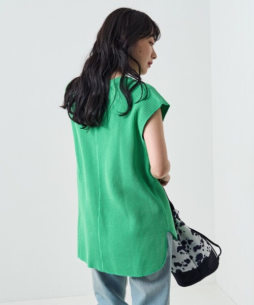 FREAK'S STORE（フリークスストア）の「カラーピグメントワッフルフレンチスリーブTシャツ（Tシャツ/カットソー・レディース・サックスブルー/ピンク/オレンジ/グリーン・ﾌﾘ-）」の18枚目の写真