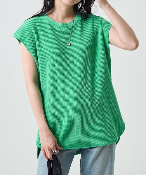 FREAK'S STORE（フリークスストア）の「カラーピグメントワッフルフレンチスリーブTシャツ（Tシャツ/カットソー・レディース・サックスブルー/ピンク/オレンジ/グリーン・ﾌﾘ-）」の20枚目の写真