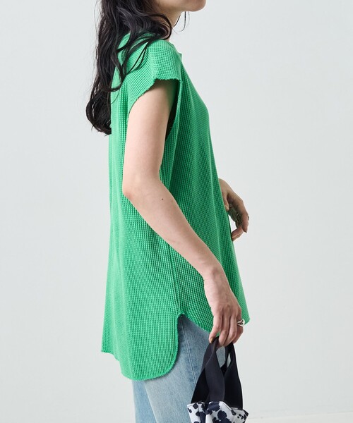 FREAK'S STORE（フリークスストア）の「カラーピグメントワッフルフレンチスリーブTシャツ（Tシャツ/カットソー・レディース・サックスブルー/ピンク/オレンジ/グリーン・ﾌﾘ-）」の21枚目の写真