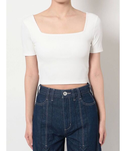 GYDA（ジェイダ）の「BACKクロスレースアップトップス（Tシャツ/カットソー・レディース・オフホワイト/ブラック・FREE）」の12枚目の写真