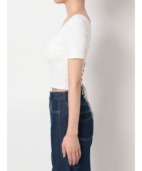 GYDA（ジェイダ）の「BACKクロスレースアップトップス（Tシャツ/カットソー・レディース・オフホワイト/ブラック・FREE）」の13枚目の写真