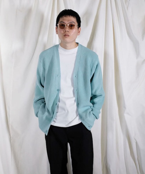 ALLEGE(アレッジ)の「【EXCLUSIVE】 ALLEGE RIB CARDIGAN(カーディガン/ボレロ・メンズ・ブラック/ライム/サックスブルー/ホワイト・3/2)」の4枚目の写真