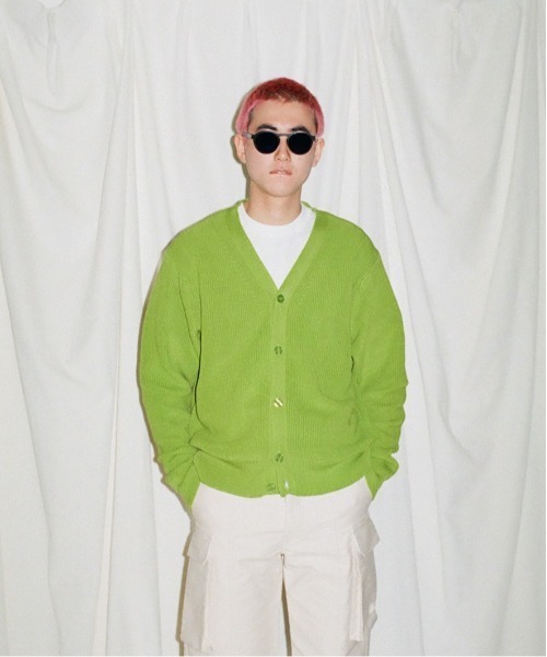 ALLEGE(アレッジ)の「【EXCLUSIVE】 ALLEGE RIB CARDIGAN(カーディガン/ボレロ・メンズ・ブラック/ライム/サックスブルー/ホワイト・3/2)」の3枚目の写真