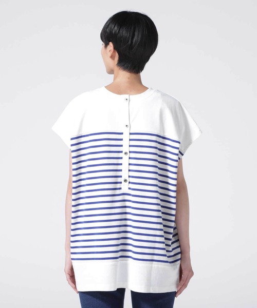 AVIREX（アヴィレックス）の「【直営店限定】MULTI BORDER F/S T-SHIRT/ マルチボーダーフレンチスリーブティーシャツ（Tシャツ/カットソー・レディース・ブルー/グリーン・FREE）」の4枚目の写真