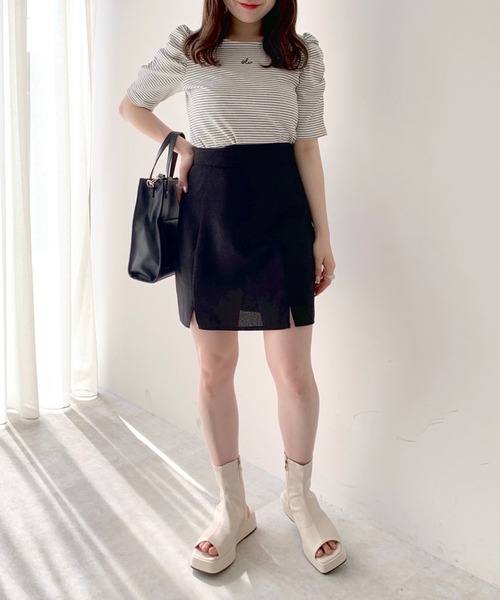 OLIVE des OLIVE（オリーブデオリーブ）の「ダブルちびスリットミニスカート（スカート・レディース・ブラック/オフホワイト/ラベンダー・FREE）」の8枚目の写真