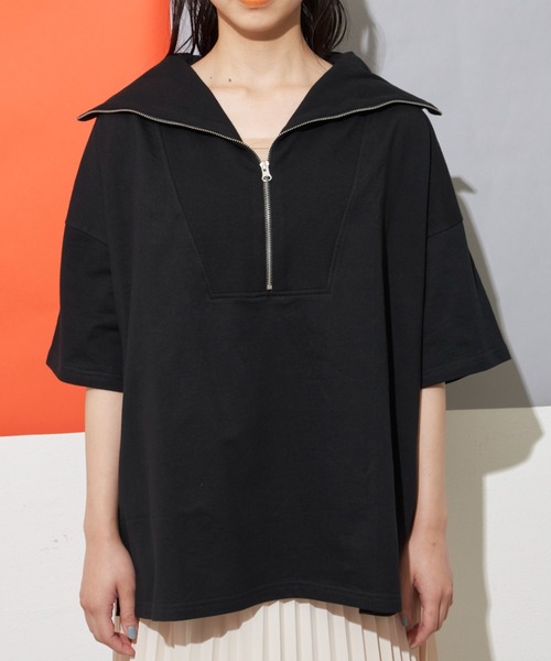 Libra Cue(リブラ キュー)の「“ハーフジップセーラーカットソー” トレンドのデザインながらLibra Cueらしいリラックス感を演出、ゆったりシルエットのプルオーバー(Tシャツ/カットソー・レディース・ライトグレー/ブラック・FREE)」の3枚目の写真