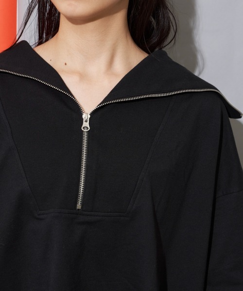 Libra Cue(リブラ キュー)の「“ハーフジップセーラーカットソー” トレンドのデザインながらLibra Cueらしいリラックス感を演出、ゆったりシルエットのプルオーバー(Tシャツ/カットソー・レディース・ライトグレー/ブラック・FREE)」の18枚目の写真