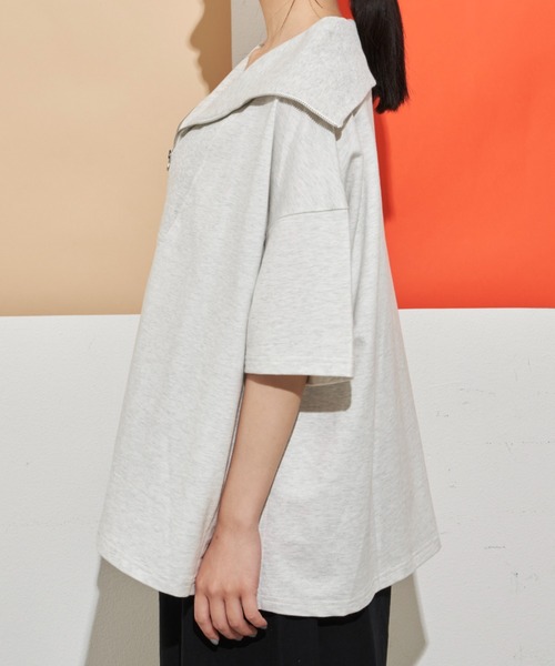 Libra Cue(リブラ キュー)の「“ハーフジップセーラーカットソー” トレンドのデザインながらLibra Cueらしいリラックス感を演出、ゆったりシルエットのプルオーバー(Tシャツ/カットソー・レディース・ライトグレー/ブラック・FREE)」の5枚目の写真