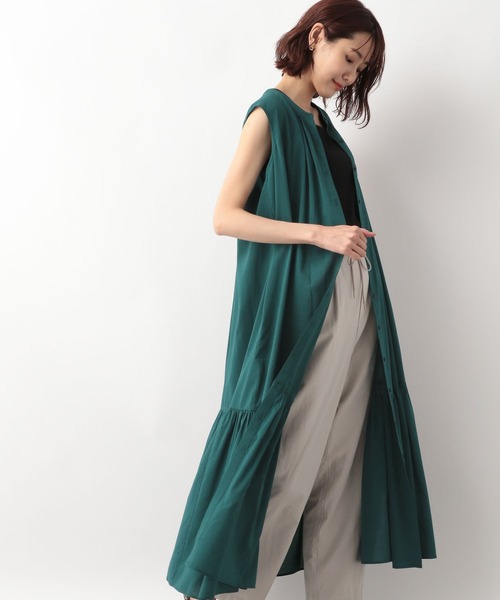ノースリーブワンピース　ダークグリーン レディース ノースリーブワンピース (グリーン / 緑色