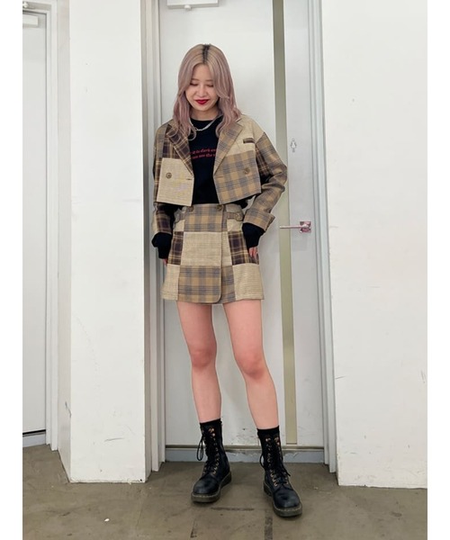 jouetie（ジュエティ）の「パッチワークジャケットスカパン【セットアップ対応】（その他パンツ・レディース・ブラック/ベージュ/グレー/レッド・MEDIUM）」の5枚目の写真