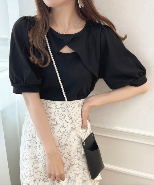 apres jour（アプレジュール）の「パフスリーブフロントオープントップス【ZOZOTOWN限定アイテム】（Tシャツ/カットソー・レディース・アイボリー/ライトピンク/ブラック/ブルー・X-LARGE/フリー）」の3枚目の写真