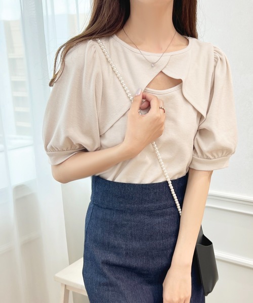 apres jour（アプレジュール）の「パフスリーブフロントオープントップス【ZOZOTOWN限定アイテム】（Tシャツ/カットソー・レディース・アイボリー/ライトピンク/ブラック/ブルー・X-LARGE/フリー）」の16枚目の写真