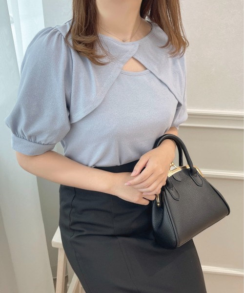 apres jour（アプレジュール）の「パフスリーブフロントオープントップス【ZOZOTOWN限定アイテム】（Tシャツ/カットソー・レディース・アイボリー/ライトピンク/ブラック/ブルー・X-LARGE/フリー）」の6枚目の写真