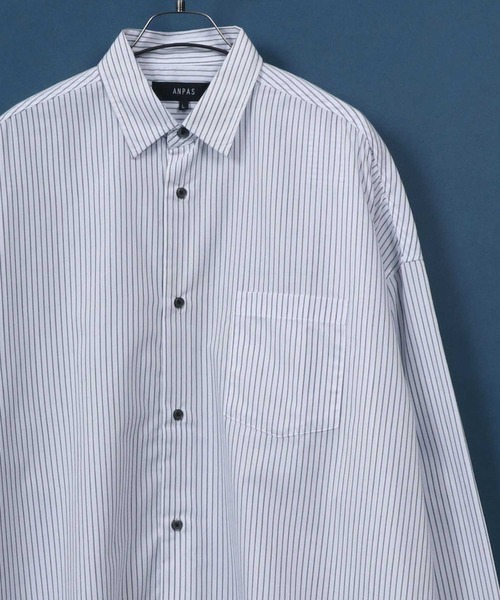 ANPAS(アンパス)の「ANPAS Oversize Drop Shoulder Stripe Broadcloth Shirt/ANPAS 別注 オーバーサイズ ドロップショルダー ストライプ ブロードシャツ(シャツ/ブラウス・メンズ・ホワイト系その他/ブルー系その他/ブルー系その他2/ブルー系その他3・M/L)」の1枚目の写真