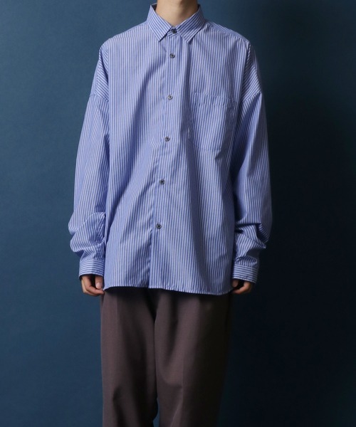 ANPAS(アンパス)の「ANPAS Oversize Drop Shoulder Stripe Broadcloth Shirt/ANPAS 別注 オーバーサイズ ドロップショルダー ストライプ ブロードシャツ(シャツ/ブラウス・メンズ・ホワイト系その他/ブルー系その他/ブルー系その他2/ブルー系その他3・M/L)」の3枚目の写真