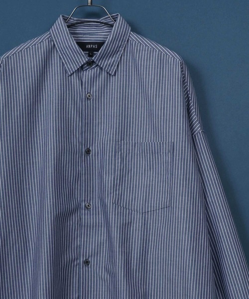 ANPAS(アンパス)の「ANPAS Oversize Drop Shoulder Stripe Broadcloth Shirt/ANPAS 別注 オーバーサイズ ドロップショルダー ストライプ ブロードシャツ(シャツ/ブラウス・メンズ・ホワイト系その他/ブルー系その他/ブルー系その他2/ブルー系その他3・M/L)」の2枚目の写真