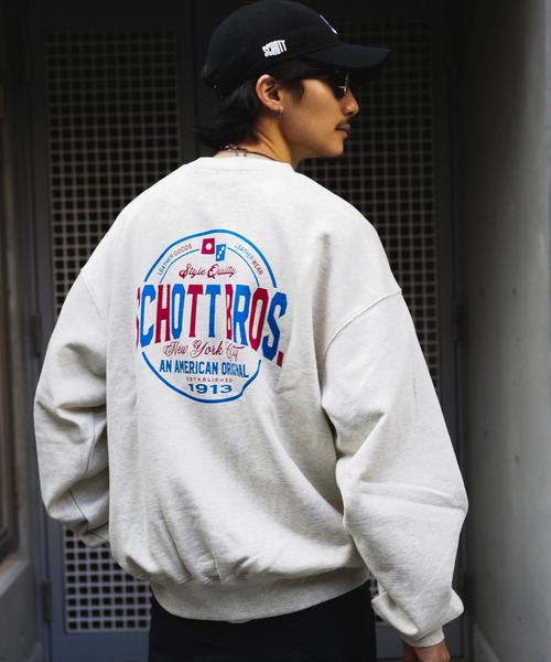 schott(ショット)の「【WEB LIMITED】Schott/ショット/CREW SWEAT CIRCLE LOGO/クルーネックスウェット サークルロゴ(スウェット・メンズ・ブラック/ダークグリーン/ブルー/オートミール・MEDIUM/LARGE/X-LARGE/XX-LARGE)」の3枚目の写真