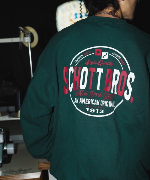 schott(ショット)の「【WEB LIMITED】Schott/ショット/CREW SWEAT CIRCLE LOGO/クルーネックスウェット サークルロゴ(スウェット・メンズ・ブラック/ダークグリーン/ブルー/オートミール・MEDIUM/LARGE/X-LARGE/XX-LARGE)」の1枚目の写真